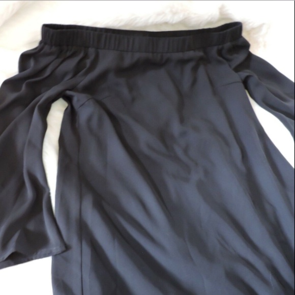 NWT $139 CHELSEA28 BLACK OFF SHOULDER BELL SLEEVE CHIFFON LBD DRESS M - Picture 6 of 7